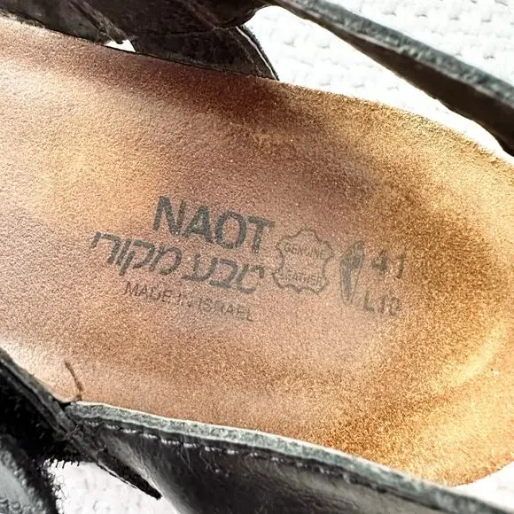 Naot Kayla Black Matte Leather Strappy Corkbed Low Platform Wedge Sandals 41 L10 - Picture 2 of 9